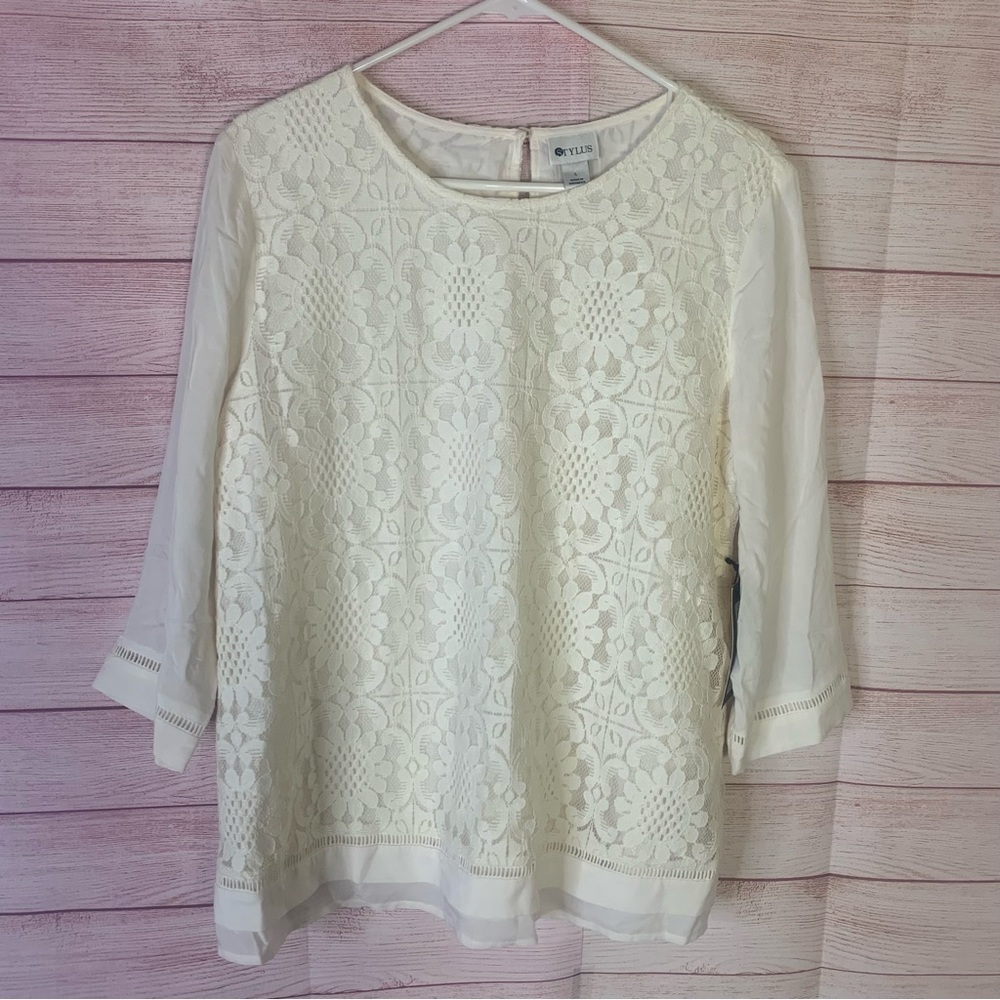 Stylus Beautiful Ivory Lace Blouse NWT Size‎ Large